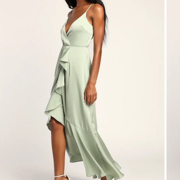 Lulus Green Deep V Ruffle Maxi Dress - Picture 2 of 11